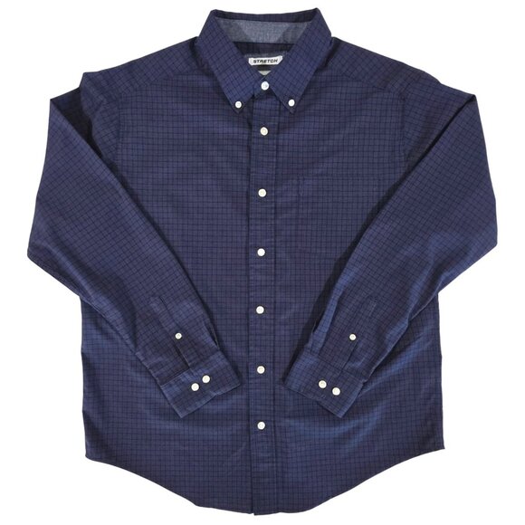 Haggar Navy Blue Plaid Stretch Button Down Classic Dress Shirt Men's Size Large - Picture 1 of 6
